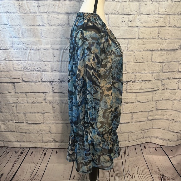 Chico’s Sheer Tunic Top Beaded Embellished Chico’s Size 3 XL Watercolor Blue - Picture 5 of 9